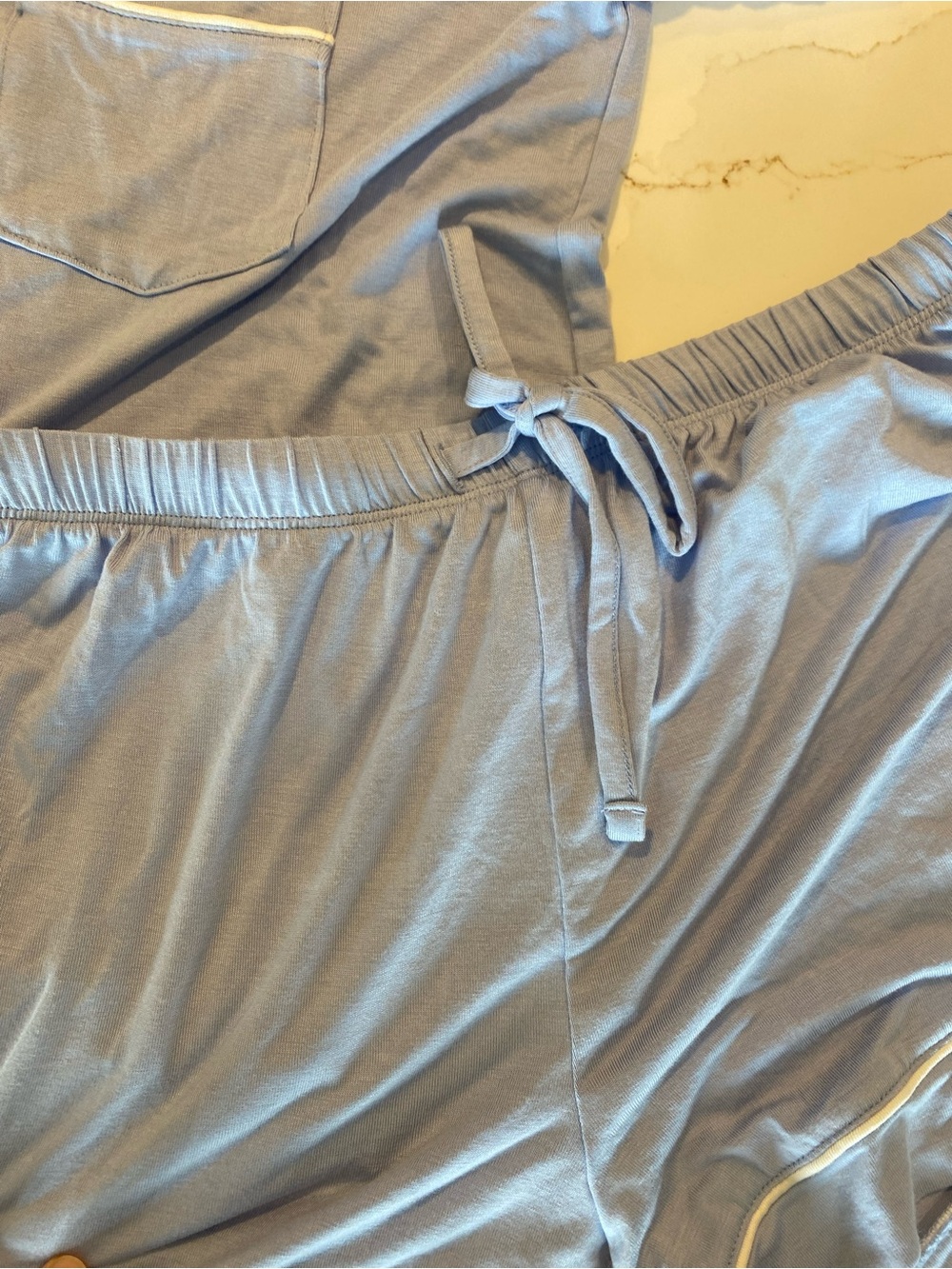 Love & Lore Women's Light Blue Short-Sleeve Pajama Set with White Piping - Picture 6 of 9
